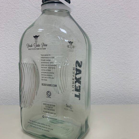 BOTTLE - 64oz 1836 FARMS glass milk bottle black cap TEXAS FOREVER Terrell Farms - Picture 5 of 9